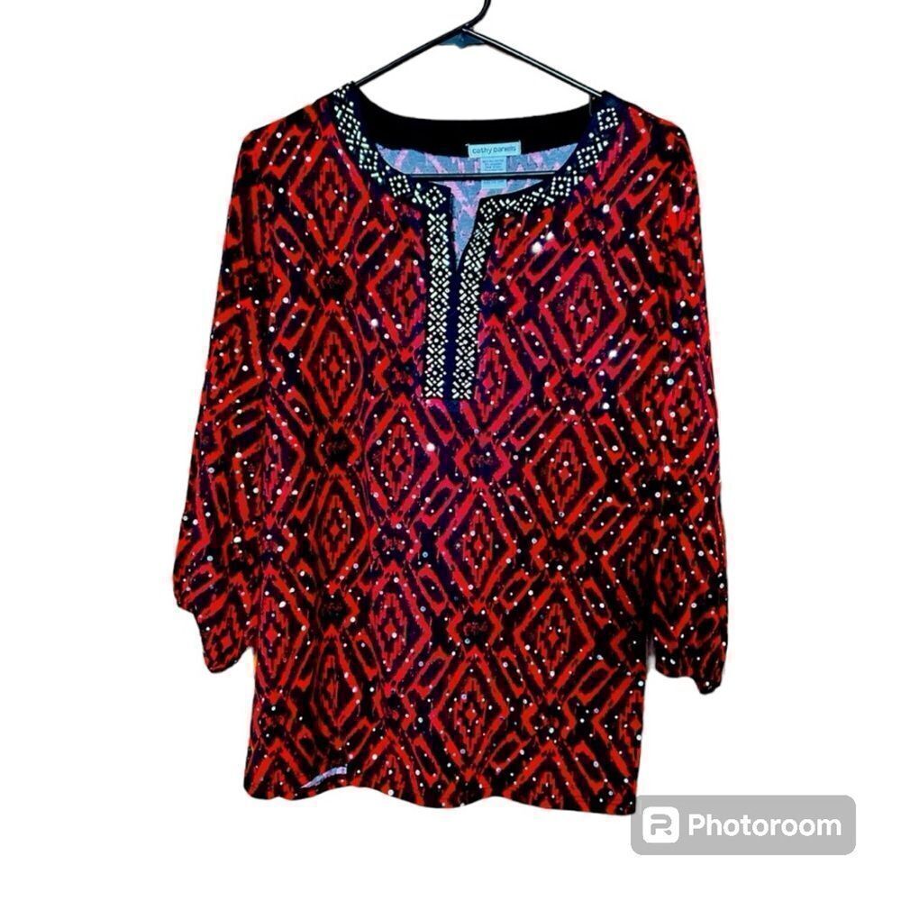 🌼🌼Cathy Daniels rhinestone blouse Preloved XL🌼🌼